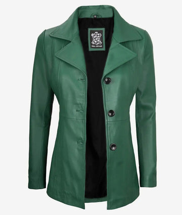 Women's Stylish Look Three Button Real Lambskin Leather Blazer