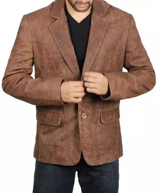 Men's Stylish Look Two Button Real Lambskin Leather Blazer